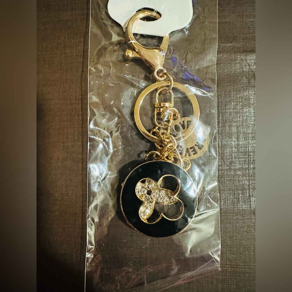 Colorful Gold Keychain with Floral and Clover Charm Design-$10 each